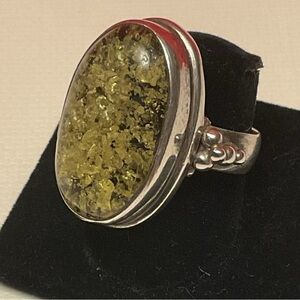 925 Sterling Silver Green Amber Ring